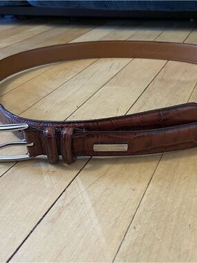 Polo Ralph Lauren Belt Mens 38 Brown Crocodile Embossed Italian Leather Business